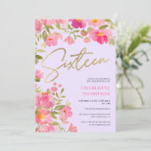 Invitation Romantique Peint rose lavande florale douce 16 (Debout devant)