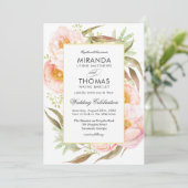 Invitation Romantique Peonies rose Aquarelle Mariage Floral (Debout devant)