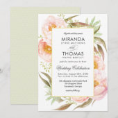 Invitation Romantique Peonies rose Aquarelle Mariage Floral (Devant / Derrière)