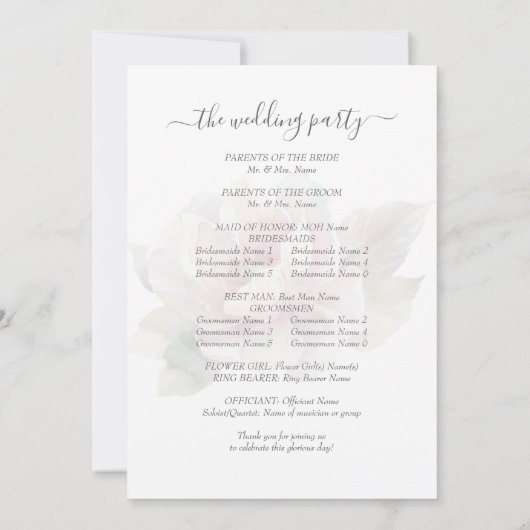 Invitation Romantique Peony Floral Mariage Cérémonie Programm (Dos)