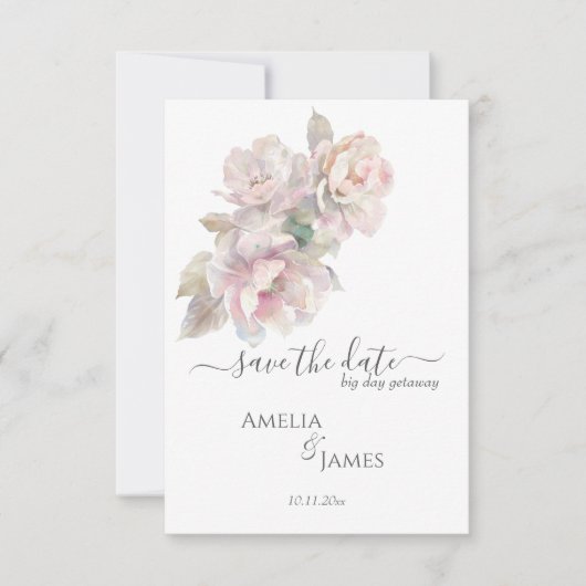 Invitation Romantique Peony Mariage Floral Enregistrer La Dat (Devant)