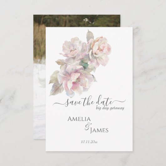 Invitation Romantique Peony Mariage Floral Enregistrer La Dat (Devant / Derrière)