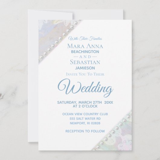 Invitation *~* Romantique perles de dentelle florale Mariage  (Devant)