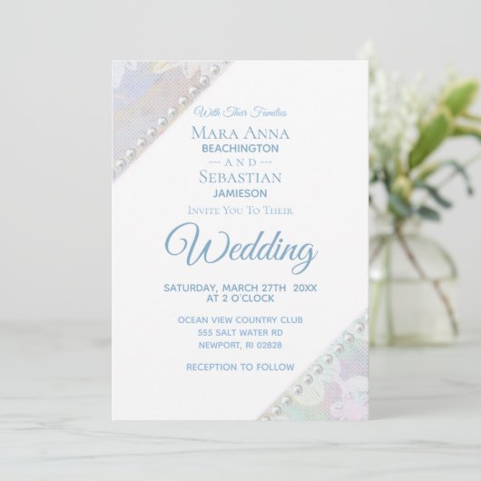 Invitation *~* Romantique perles de dentelle florale Mariage  (Debout devant)