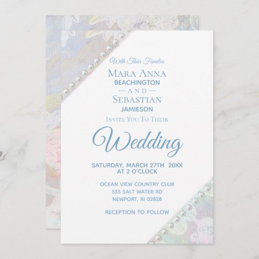 Invitation *~* Romantique perles de dentelle florale Mariage  (Devant / Derrière)