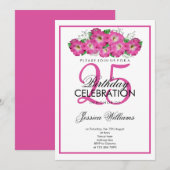 Invitation Romantique Pétunias Rose Anniversaire (Devant / Derrière)