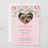 Invitation Romantique photo coeur rose floral mariage (Devant)