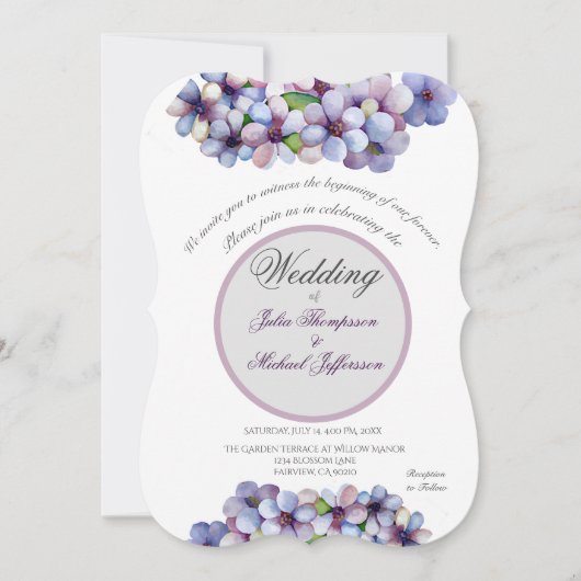 Invitation Romantique Poétique Lilac Aquarelle Mariage Floral (Devant)