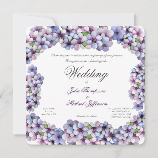 Invitation Romantique Poétique Lilac Aquarelle Mariage Floral (Devant)