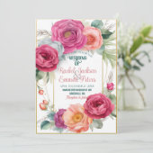 Invitation Romantique Ranunculus Mariage Cadre de verdure fle (Debout devant)