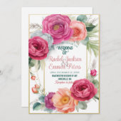 Invitation Romantique Ranunculus Mariage Cadre de verdure fle (Devant / Derrière)