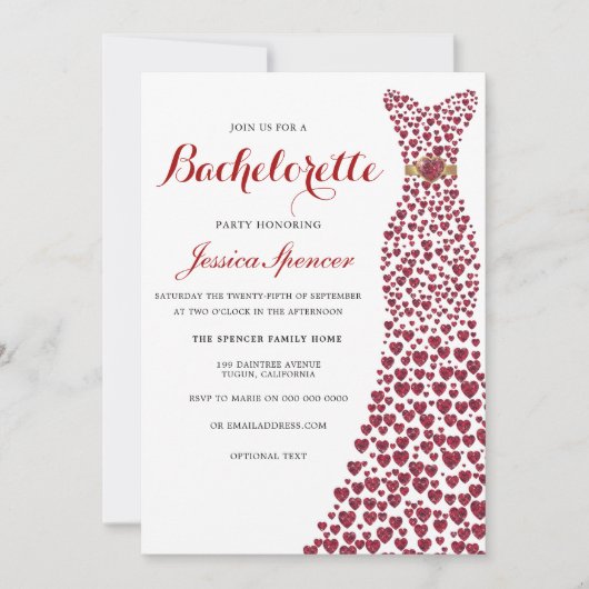 Invitation Romantique Red Love Coeur robe Bachelorette Party (Devant)
