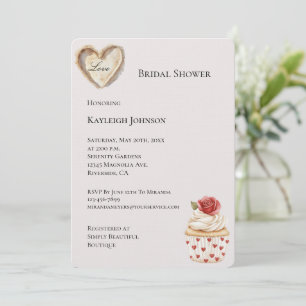 Invitation Romantique Red Rose Hearts Cupcake Fête des mariée