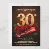 Invitation Romantique Red Roses Gold 30e anniversaire Mariage (Devant)