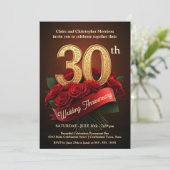 Invitation Romantique Red Roses Gold 30e anniversaire Mariage (Debout devant)