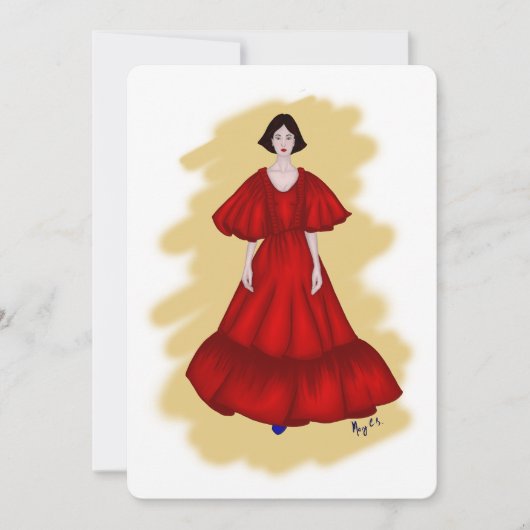 Invitation Romantique robe rouge avec un style jaune doux (Devant)