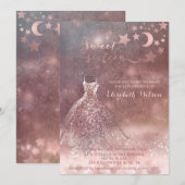 Invitation Romantique Rose d'or glitterie robe céleste Invita (Devant / Derrière)