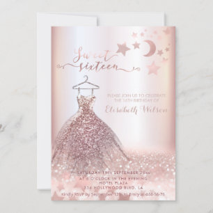 Invitation Romantique Rose d'or glitterie robe céleste Invita