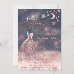 Invitation Romantique Rose d'or glitterie robe céleste Invita