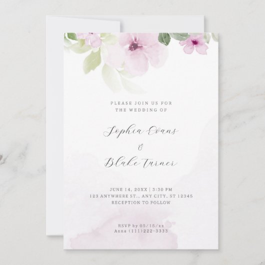 Invitation Romantique rose et vert Floral Mariage blanc (Devant)