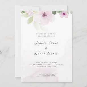 Invitation Romantique rose et vert Floral Mariage blanc