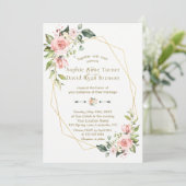 Invitation Romantique rose Fleurs de Fleurs de Couleur d'Or M (Debout devant)