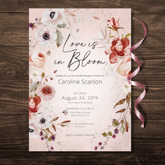 Invitation Romantique Rose Floral Amour Dans La Fête des mari