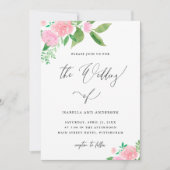Invitation Romantique rose floral Bouquet Mariage de calligra (Devant)