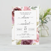 Invitation Romantique rose floral Mariage (Debout devant)