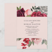 Invitation Romantique rose floral Mariage de bouquet de marié (Devant / Derrière)