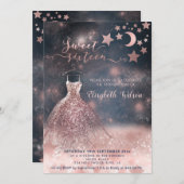 Invitation Romantique Rose or glitterie robe céleste (Devant / Derrière)