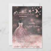 Invitation Romantique Rose or glitterie robe céleste (Devant)
