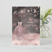 Invitation Romantique Rose or glitterie robe céleste (Debout devant)