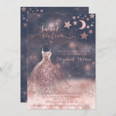 Invitation Romantique Rose or glitterie robe céleste (Devant / Derrière)