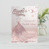 Invitation Romantique Rose or glitterie robe céleste (Debout devant)