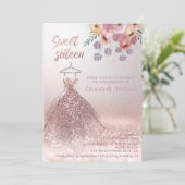 Invitation Romantique Rose or glitterie robe florale Invitati (Debout devant)