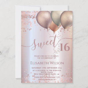 Invitation Romantique Rose or glittery ombre ballon photo I
