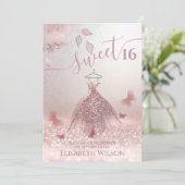 Invitation Romantique Rose or parties scintillant  ombre robe (Debout devant)