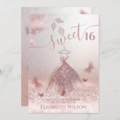 Invitation Romantique Rose or parties scintillant  ombre robe (Devant / Derrière)