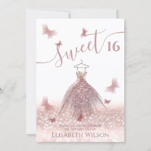 Invitation Romantique Rose or parties scintillant  ombre robe