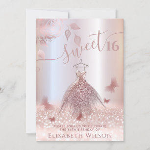 Invitation Romantique Rose or parties scintillant ombre robe
