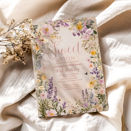 Invitation Romantique rose pastel Fleur sauvage doux 16 Invit