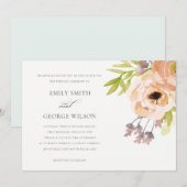 INVITATION ROMANTIQUE ROSE PEACH BLUSH ÉLÉGANT MARIAGE FLORAL (Devant / Derrière)