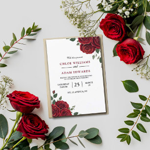 Invitation Romantique Rose rouge Bourgogne Mariage d'élégance