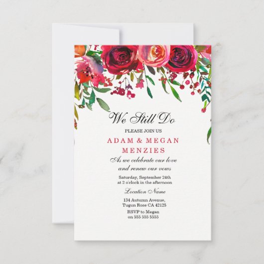 Invitation Romantique Rose rouge Mariage Vow Renouvellement I (Devant)
