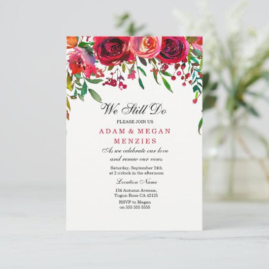Invitation Romantique Rose rouge Mariage Vow Renouvellement I (Debout devant)