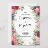 Invitation Romantique rose rouge menthe Fête des mariées flor (Devant)