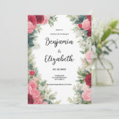 Invitation Romantique rose rouge menthe Fête des mariées flor (Debout devant)