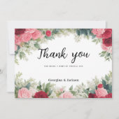 Invitation Romantique rose rouge menthe rose Merci (Devant)