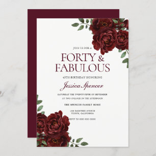 Invitation Romantique Rose rouge quarante et fabuleux 40e ann
